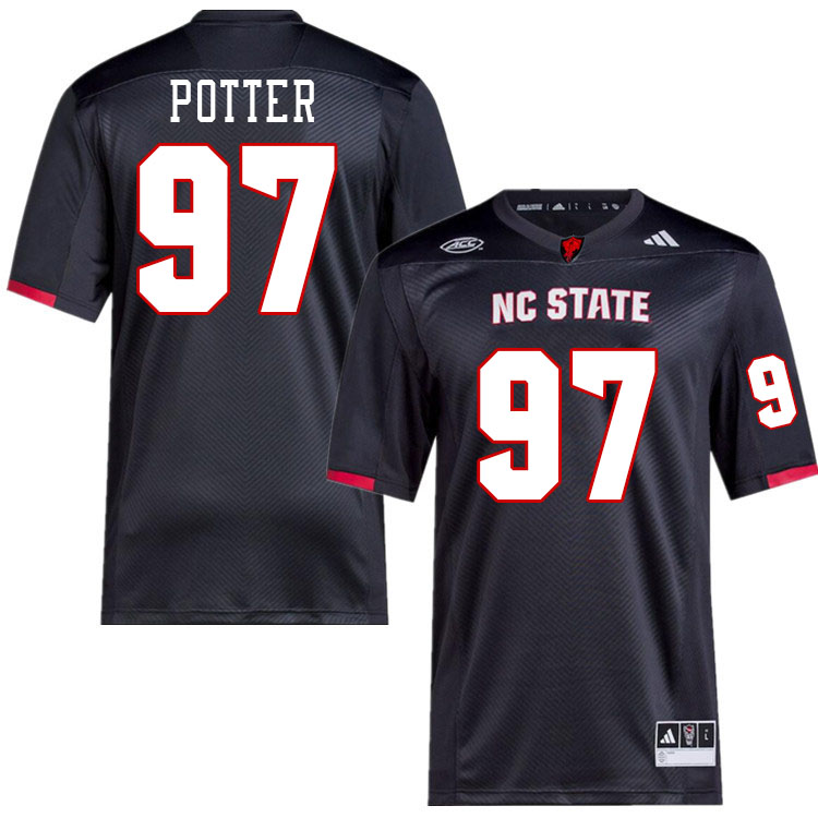 Men #97 Noah Potter NC State Wolfpack College Football Jerseys Stitched-Black
